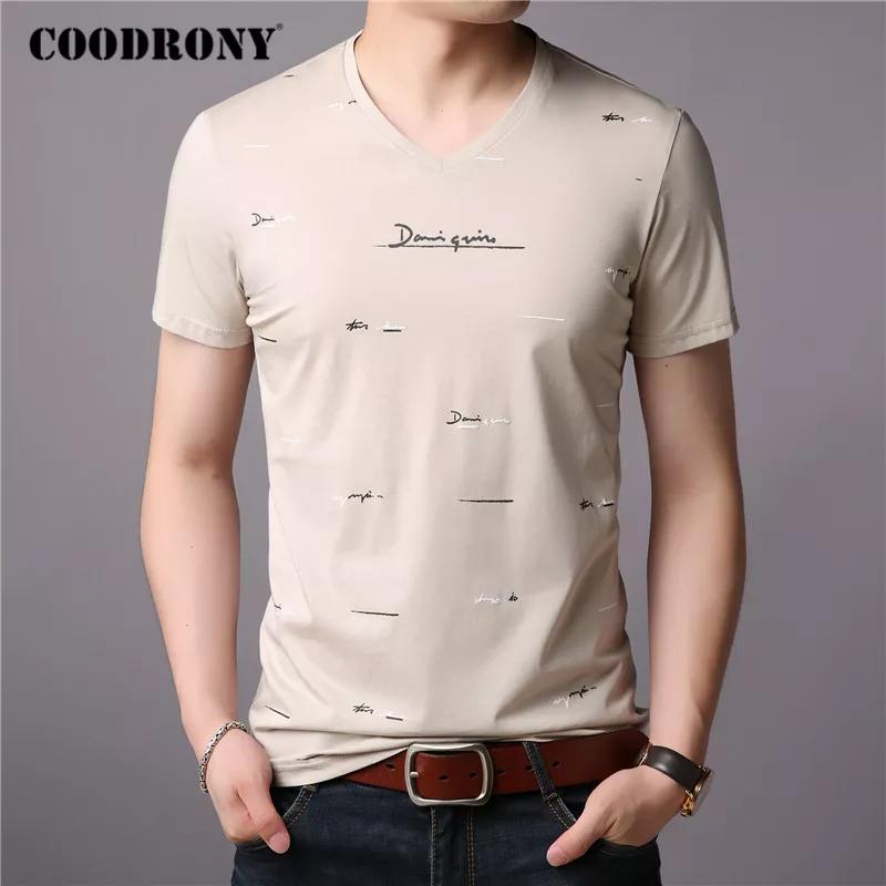 T Shirt Men Fashion Casual V-Neck T-Shirt Streetwear Mens Clothing 2020 Summer Soft Cotton