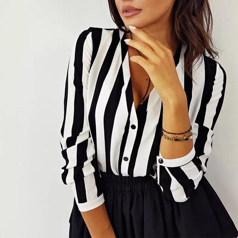 New Blouse Women Casual Striped Top Shirts Blouses Female Loose Blusas Autumn Fall Casual Ladies Office Blouses Top